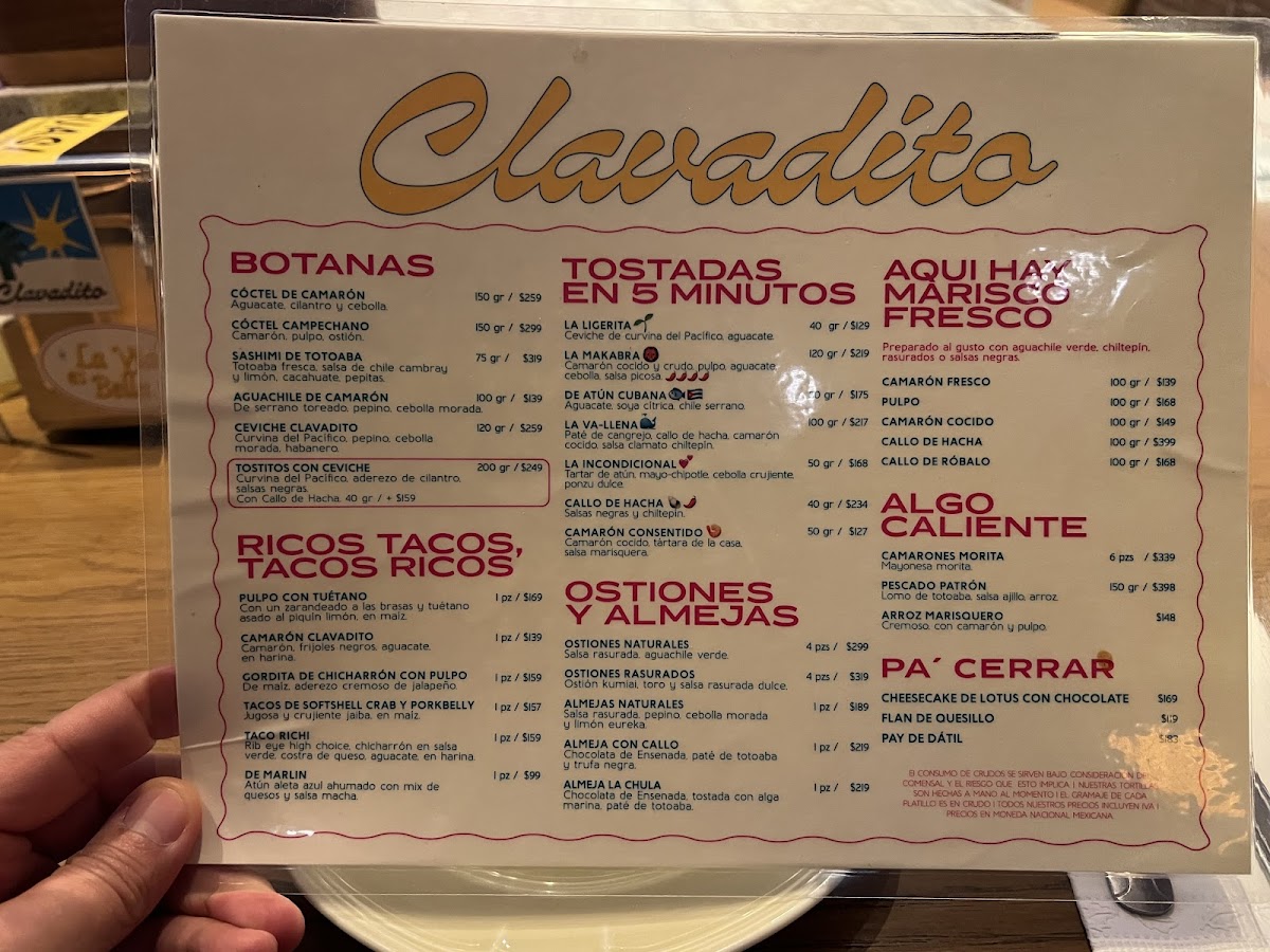 Clavadito Menu - Image 1